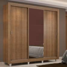 Guarda Roupa Casal Madesa Lyon 3 Portas de Correr com Espelho 2 Gavetas com Pés - Rustic