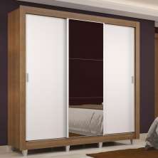 Guarda Roupa Casal Madesa Lyon 3 Portas de Correr com Espelho 2 Gavetas com Pés - Rustic/Branco