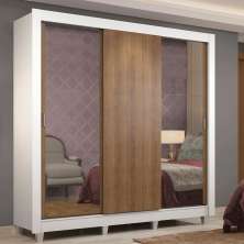 Guarda-Roupa Casal Madesa Lyon 3 Portas de Correr com Espelhos 2 Gavetas com Pés