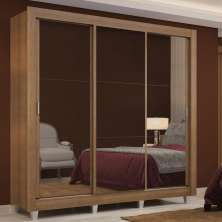 Guarda Roupa Casal Madesa Lyon 3 Portas de Correr de Espelho 2 Gavetas com Pés - Rustic