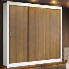 Guarda Roupa Casal Madesa Lyon Plus 3 Portas de Correr 4 Gavetas - Branco/Rustic