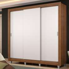 Guarda Roupa Casal Madesa Lyon Plus 3 Portas de Correr 4 Gavetas com Pés - Rustic/Branco