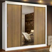 Guarda Roupa Casal Madesa Lyon Plus 3 Portas de Correr com Espelho 4 Gavetas - Branco/Rustic