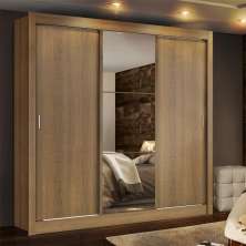 Guarda Roupa Casal Madesa Lyon Plus 3 Portas de Correr com Espelho 4 Gavetas - Rustic