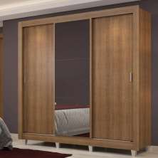 Guarda Roupa Casal Madesa Lyon Plus 3 Portas de Correr com Espelho 4 Gavetas com Pés - Rustic