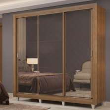 Guarda Roupa Casal Madesa Lyon Plus 3 Portas de Correr de Espelho 4 Gavetas com Pés - Rustic