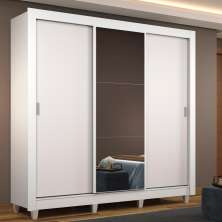 Guarda Roupa Casal Madesa Mônaco 3 Portas de Correr com Espelho com Pés - Branco