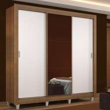 Guarda Roupa Casal Madesa Mônaco 3 Portas de Correr com Espelho com Pés - Rustic/Branco