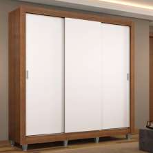 Guarda Roupa Casal Madesa Mônaco 3 Portas de Correr com Pés - Rustic/Branco