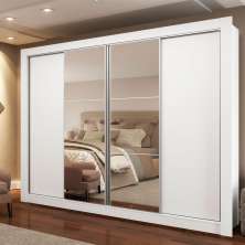 Guarda-Roupa Casal Madesa Montana 4 Portas de Correr com Espelho - Branco