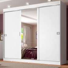 Guarda-Roupa Casal Madesa Napoli 3 Portas de Correr Central com Espelho - Branco