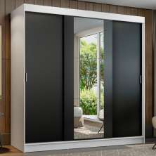 Guarda-Roupa Casal Madesa Reno 3 Portas de Correr com Espelho - Branco/Preto
