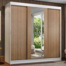 Guarda-Roupa Casal Madesa Reno 3 Portas de Correr com Espelho - Branco/Rustic