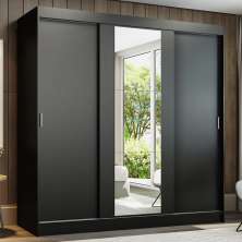 Guarda-Roupa Casal Madesa Reno 3 Portas de Correr com Espelho - Preto