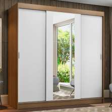 Guarda-Roupa Casal Madesa Reno 3 Portas de Correr com Espelho - Rustic/Branco