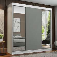 Guarda-Roupa Casal Madesa Reno 3 Portas de Correr com Espelhos - Branco/Cinza