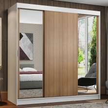Guarda-Roupa Casal Madesa Reno 3 Portas de Correr com Espelhos - Branco/Rustic