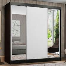 Guarda-Roupa Casal Madesa Reno 3 Portas de Correr com Espelhos - Preto/Branco