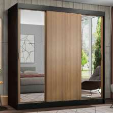 Guarda-Roupa Casal Madesa Reno 3 Portas de Correr com Espelhos - Preto/Rustic
