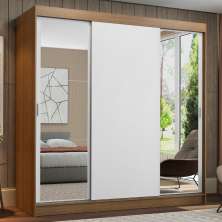 Guarda-Roupa Casal Madesa Reno 3 Portas de Correr com Espelhos - Rustic/Branco
