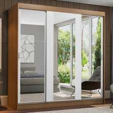 Guarda-Roupa Casal Madesa Reno 3 Portas de Correr de Espelho - Rustic/Branco