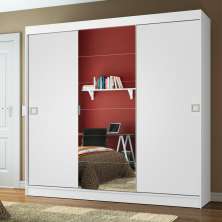 Guarda-Roupa Casal Madesa Veneza 3 Portas de Correr com Espelho - Branco