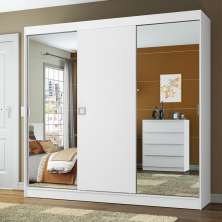 Guarda-Roupa Casal Madesa Veneza 3 Portas de Correr com Espelhos - Branco