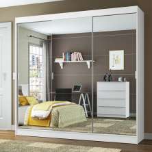 Guarda-Roupa Casal Madesa Veneza 3 Portas de Correr de Espelhos - Branco