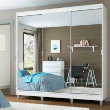 Guarda-Roupa Casal Madesa Veneza 3 Portas de Correr de Espelhos com Pés - Branco