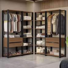 Guarda-Roupa Closet Modulado Valencia 4 Gavetas 358cm Rustic/Preto Madesa 04