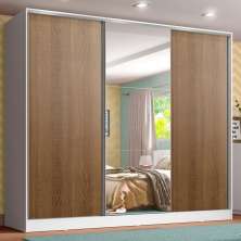 Guarda Roupa Infantil 100% MDF Madesa Logan 3 Portas de Correr com Espelho - Branco/Rustic