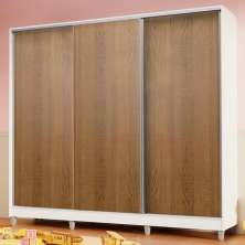 Guarda Roupa Infantil 100% MDF Madesa Logan 3 Portas de Correr com Pés - Branco/Rustic