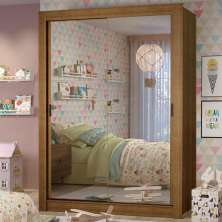 Guarda-Roupa Infantil Madesa Theo 2 Portas de Correr de Espelho 4 Gavetas - Rustic