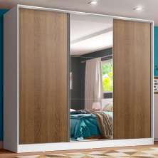 Guarda Roupa Juvenil 100% MDF Madesa Kevin 3 Portas de Correr com Espelho - Branco/Rustic