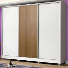 Guarda Roupa Juvenil 100% MDF Madesa Kevin 3 Portas de Correr com Pés - Branco/Branco/Rustic