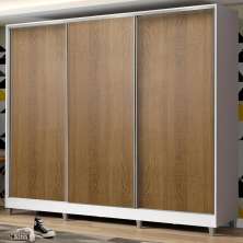 Guarda Roupa Juvenil 100% MDF Madesa Kevin 3 Portas de Correr com Pés - Branco/Rustic