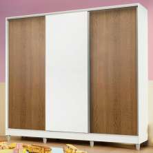 Guarda Roupa Juvenil 100% MDF Madesa Kevin 3 Portas de Correr com Pés - Branco/Rustic/Branco