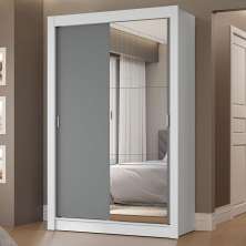 Guarda-Roupa Solteiro 2 Portas de Correr com Espelho 2 Gavetas Branco/Cinza Vivare Madesa