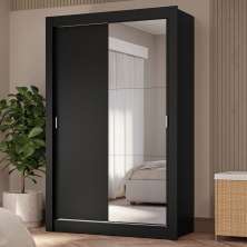 Guarda-Roupa Solteiro 2 Portas de Correr com Espelho 4 Gavetas Preto Vivare Plus Madesa