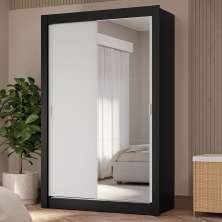 Guarda-Roupa Solteiro 2 Portas de Correr com Espelho 4 Gavetas Preto/Branco Vivare Plus Madesa