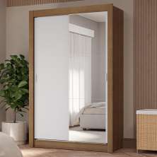 Guarda-Roupa Solteiro 2 Portas de Correr com Espelho 4 Gavetas Rustic/Branco Vivare Plus Madesa