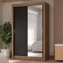Guarda-Roupa Solteiro 2 Portas de Correr com Espelho 4 Gavetas Rustic/Preto Vivare Plus Madesa