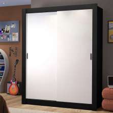 Guarda-Roupa Solteiro Madesa Dallas 2 Portas de Correr 2 Gavetas - Preto/Branco