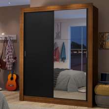 Guarda-Roupa Solteiro Madesa Dallas 2 Portas de Correr com Espelho 2 Gavetas - Rustic/Preto