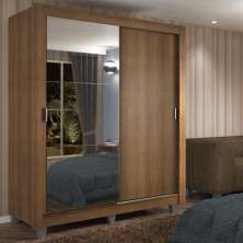 Guarda-Roupa Solteiro Madesa Dallas 2 Portas de Correr com Espelho 2 Gavetas com Pés - Rustic