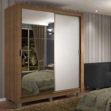 Guarda-Roupa Solteiro Madesa Dallas 2 Portas de Correr com Espelho 2 Gavetas com Pés - Rustic/Branco
