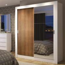 Guarda-Roupa Solteiro Madesa Dallas Plus 2 Portas de Correr com Espelho 4 Gavetas - Branco/Rustic