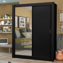 Guarda-Roupa Solteiro Madesa Dallas Plus 2 Portas de Correr com Espelho 4 Gavetas - Preto