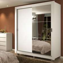 Guarda-Roupa Solteiro Madesa Dallas Plus 2 Portas de Correr com Espelho 4 Gavetas com Pés - Branco