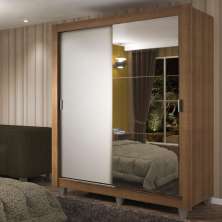 Guarda-Roupa Solteiro Madesa Dallas Plus 2 Portas de Correr com Espelho 4 Gavetas com Pés - Rustic/Branco